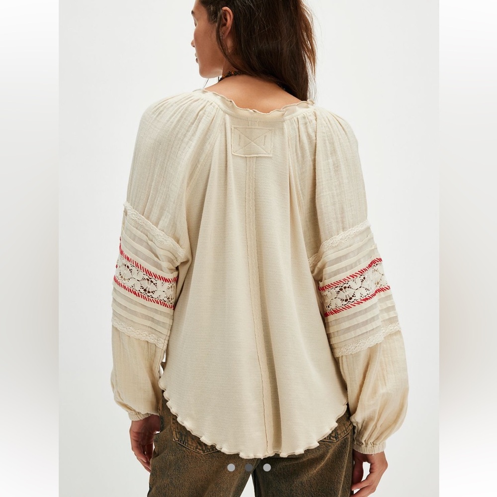 Free People We the Free Willa Thermal Balloon Sleeve Renaissance Peasant Blouse